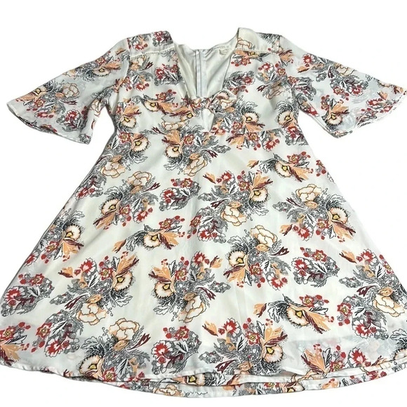 dress women L. Fit&flare,floral,bell sleeves,empire waist,bow,feminine ,EC! - Picture 1 of 14